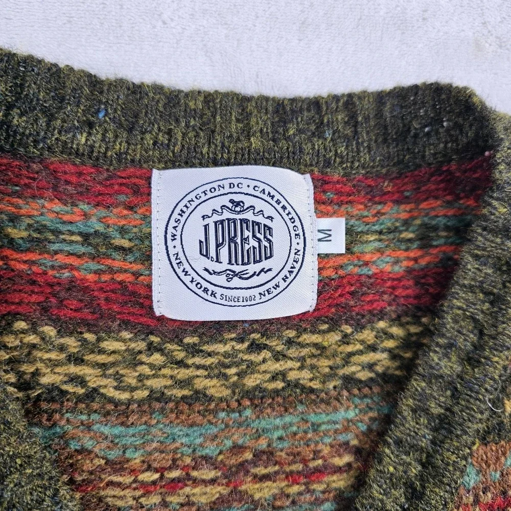 J.PRESS Fair Isle V-Neck Knit Vest Men's Medium 100% Wool Made In Scotland